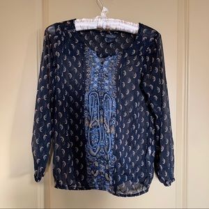 Lucky Brand sheer boho top quarter sleeves XS